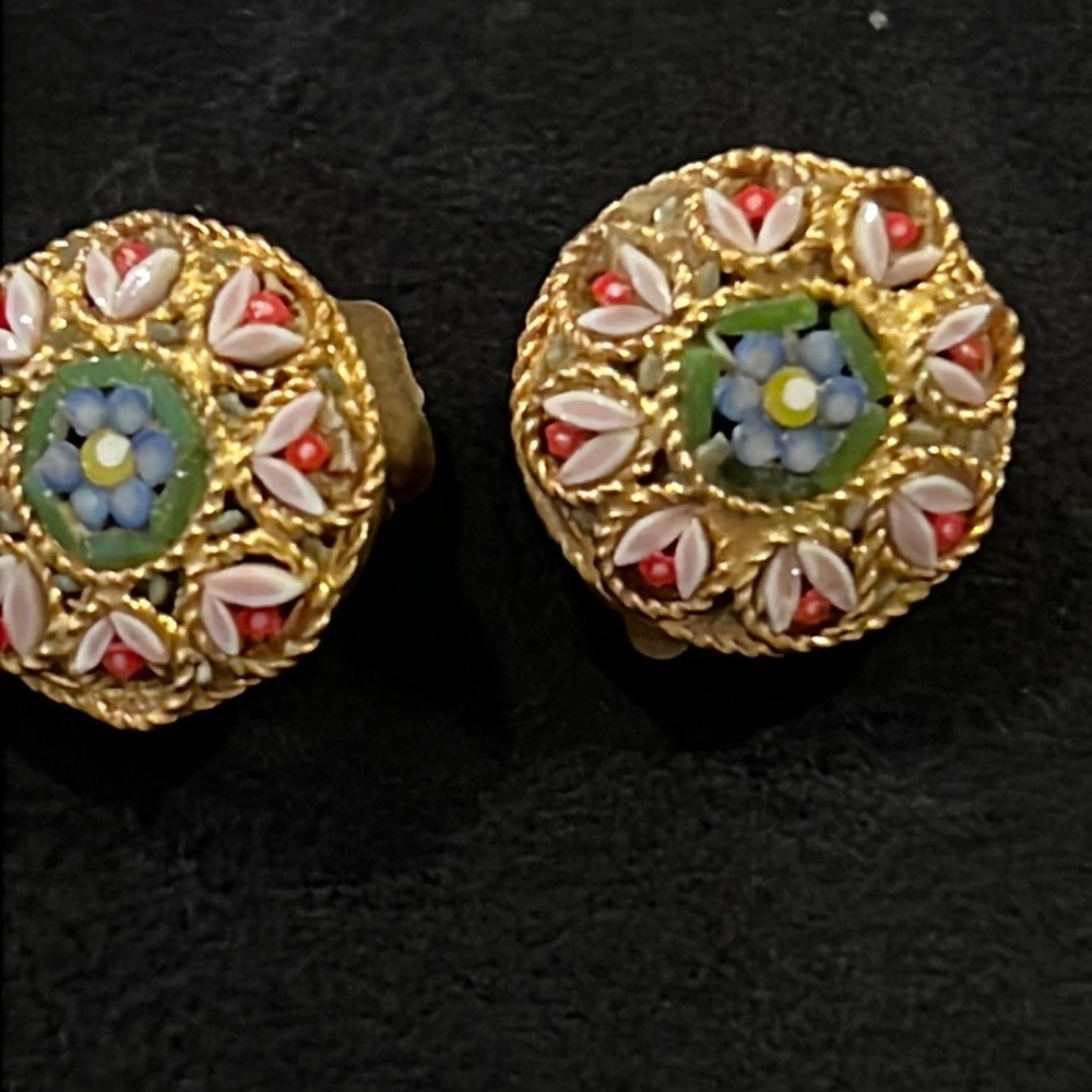 Vintage Italy Micro Mosaic clip on earrings